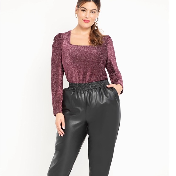 ELOQUII Square Neck Puff Sleeve Top Sz 14/16 NWOT! Pink Sparkle Date Night. - Picture 4 of 8